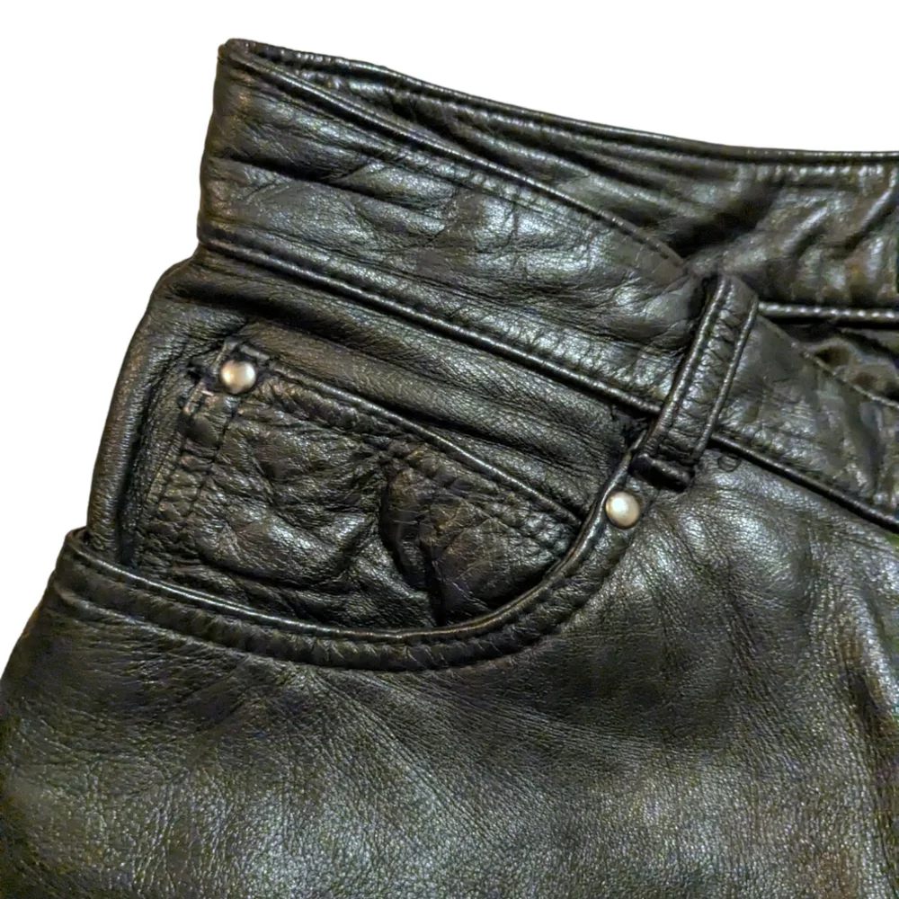 Wilson's 100% Real Genuine Black Leather Vintage High Waist Jeans - 6 - Picture 11 of 13